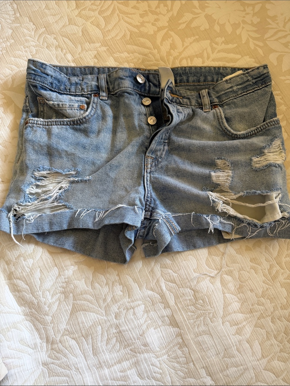 Distressed Light Blue Denim Jean Shorts &Denim Brand for Women
